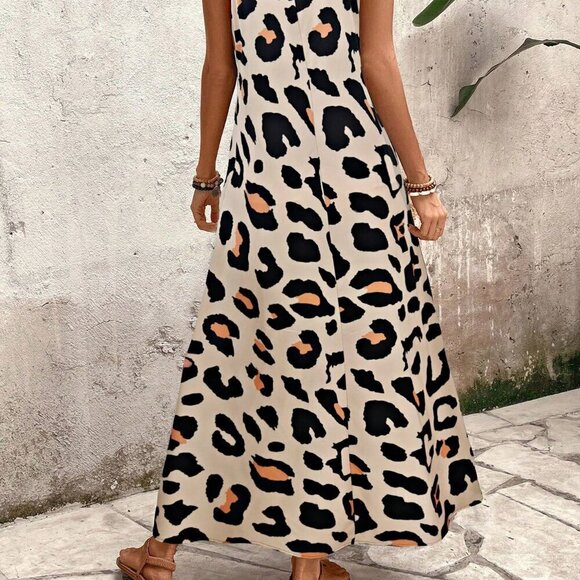 Multicolor Casual Women's Leopard Print Maxi Loose Cami Dress - Picture 2 of 7